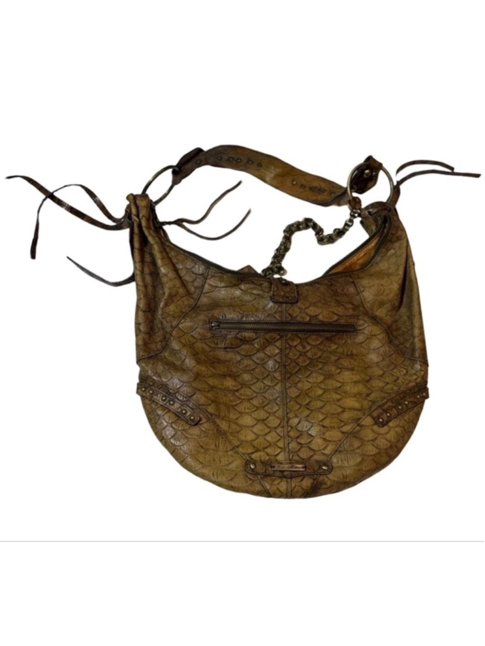 Vintage Guess Collection Brown Faux Snakeskin Hobo Shoulder Bag Y2K Boho flaw